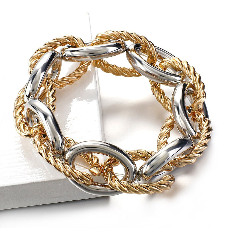 Hochglanzpolierte, dicke und klobige Twist-Kettenarmbänder