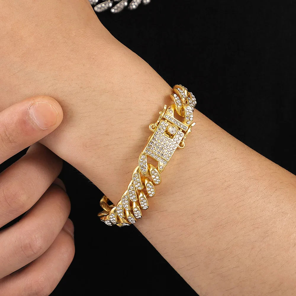 Klobiges Gold-/Silberkettenarmband mit Zirkonia | Dickes Armband für Damen