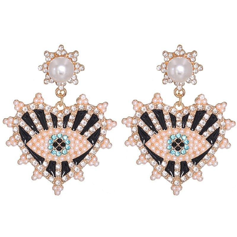 Statement-Ohrringe im Hippie- und Trendy-Stil in Herzform mit Glücksaugen-Tropfen