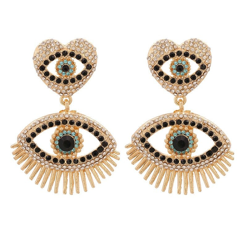 Statement-Ohrringe im Hippie- und Trendy-Stil in Herzform mit Glücksaugen-Tropfen