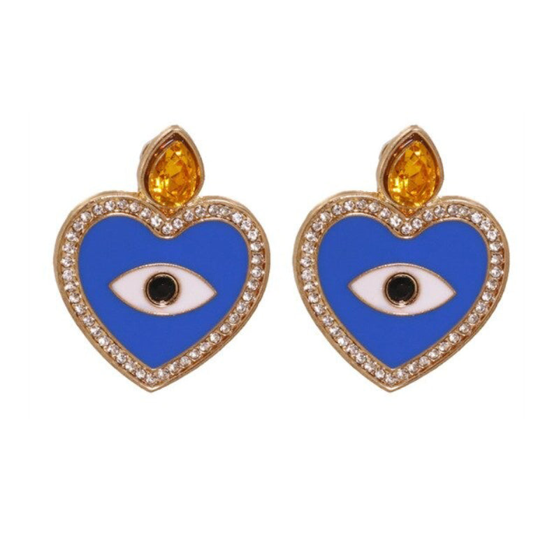 Statement-Ohrringe im Hippie- und Trendy-Stil in Herzform mit Glücksaugen-Tropfen