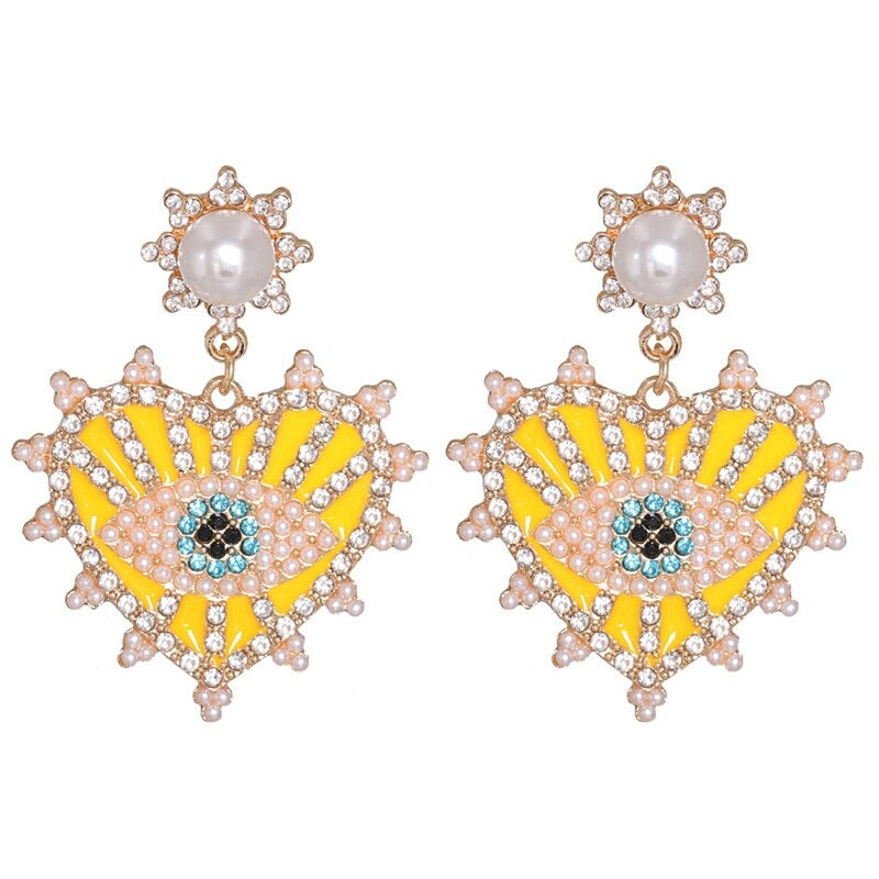 Statement-Ohrringe im Hippie- und Trendy-Stil in Herzform mit Glücksaugen-Tropfen
