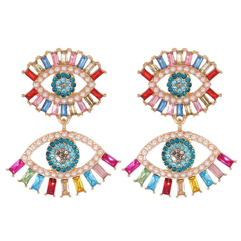 Statement-Ohrringe im Hippie- und Trendy-Stil in Herzform mit Glücksaugen-Tropfen