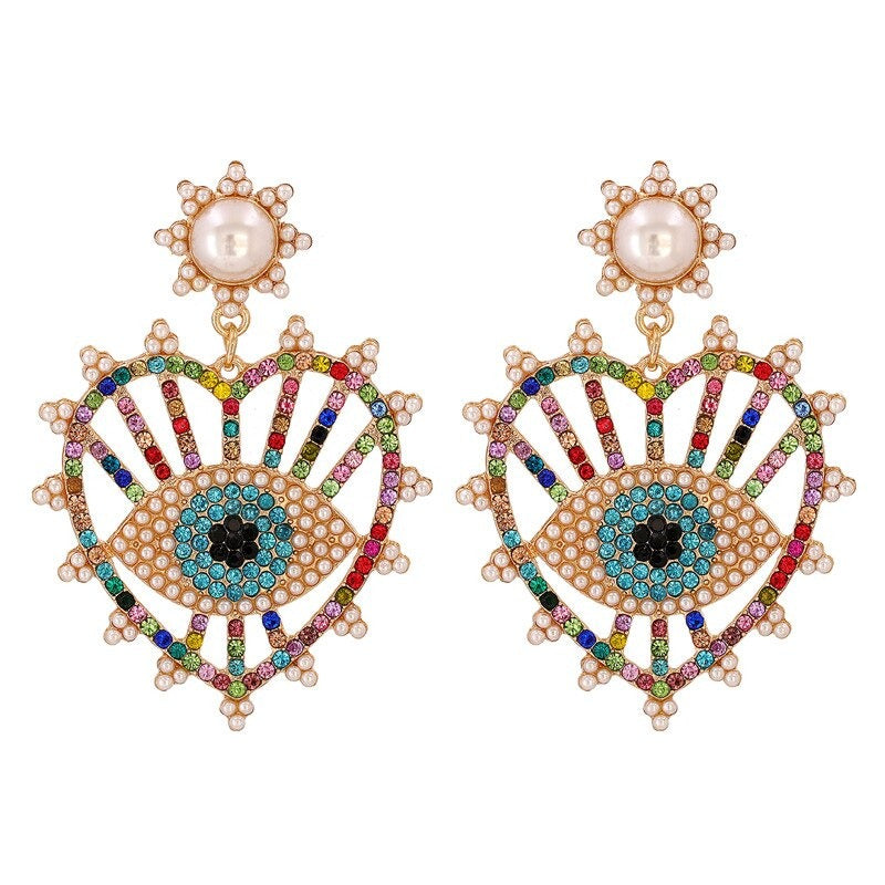 Statement-Ohrringe im Hippie- und Trendy-Stil in Herzform mit Glücksaugen-Tropfen