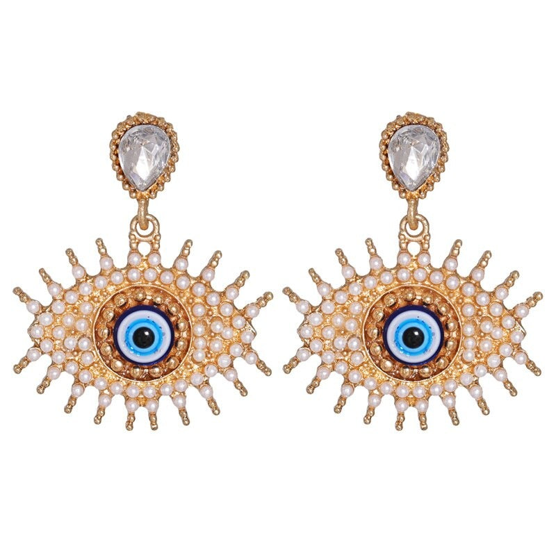 Statement-Ohrringe im Hippie- und Trendy-Stil in Herzform mit Glücksaugen-Tropfen