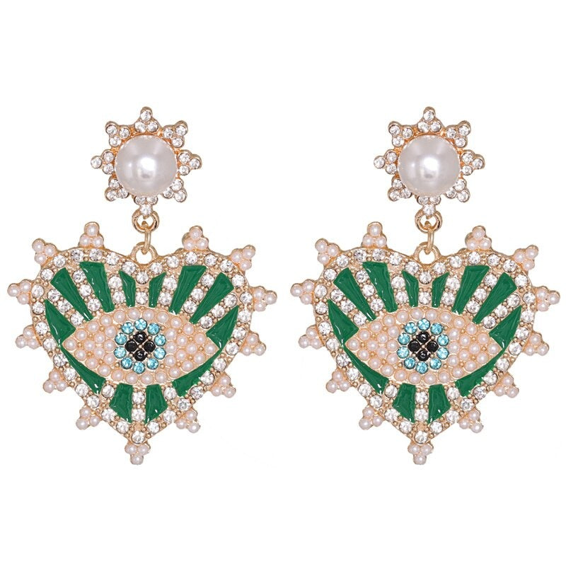 Statement-Ohrringe im Hippie- und Trendy-Stil in Herzform mit Glücksaugen-Tropfen