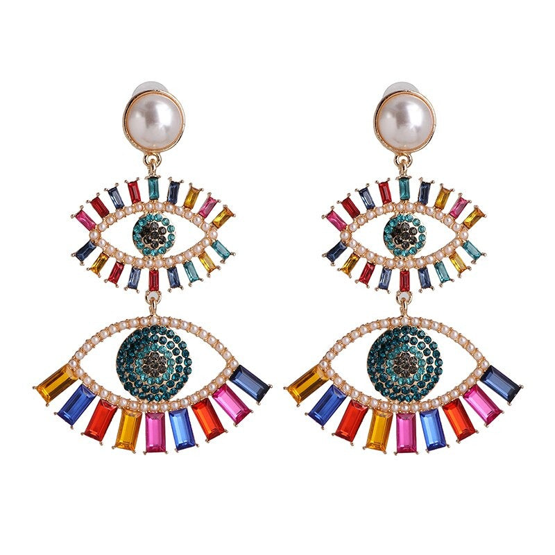 Statement-Ohrringe im Hippie- und Trendy-Stil in Herzform mit Glücksaugen-Tropfen