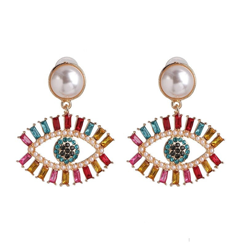 Statement-Ohrringe im Hippie- und Trendy-Stil in Herzform mit Glücksaugen-Tropfen
