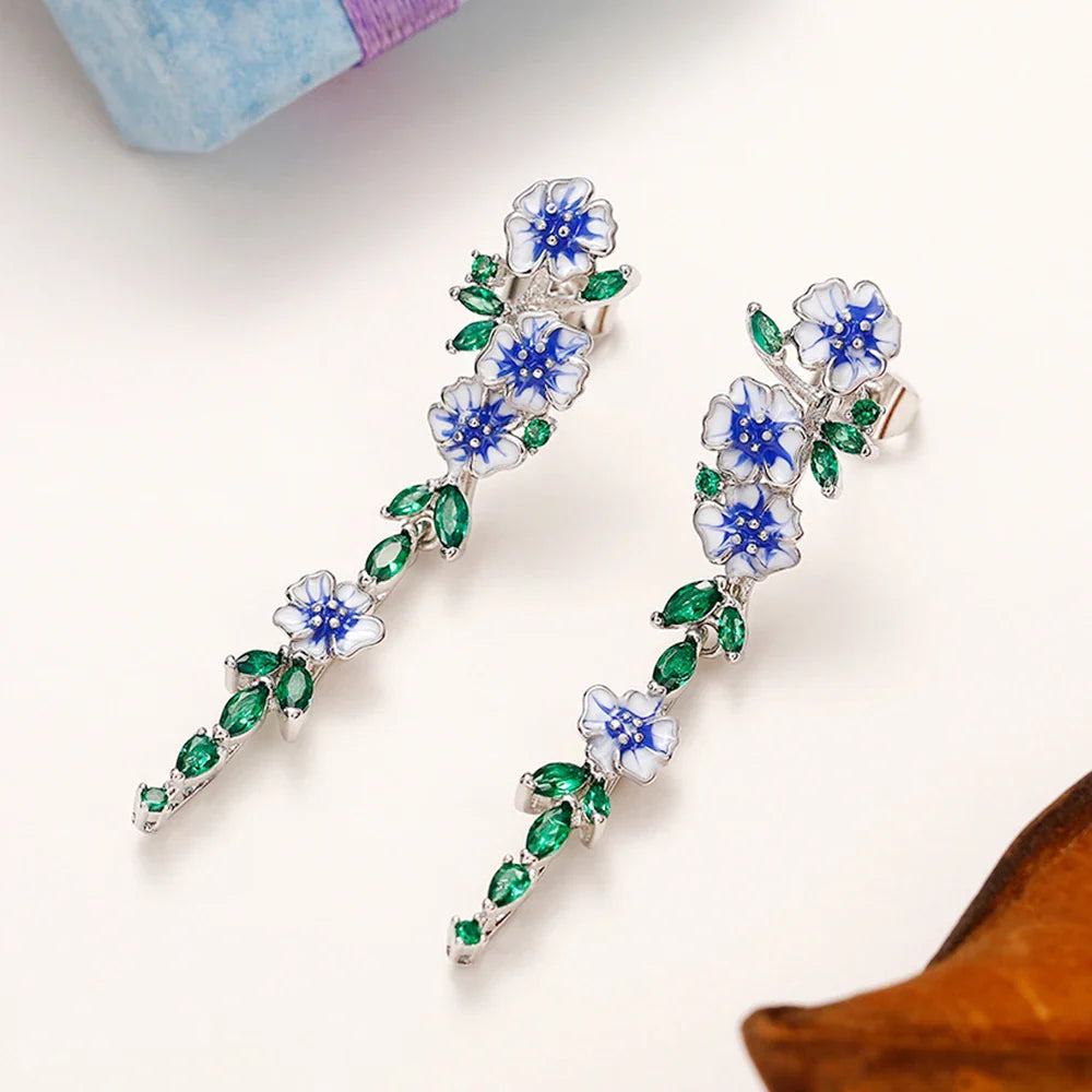 Luxuriöse blau-grüne florale Ohrhänger - Designer-Edelsteinschmuck