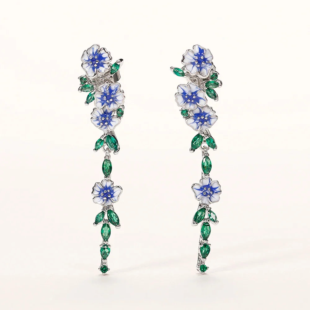 Luxuriöse blau-grüne florale Ohrhänger - Designer-Edelsteinschmuck
