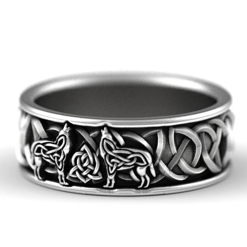 Keltischer Wolfsring aus Sterlingsilber – nordischer Wikingerschmuck, Herrenring