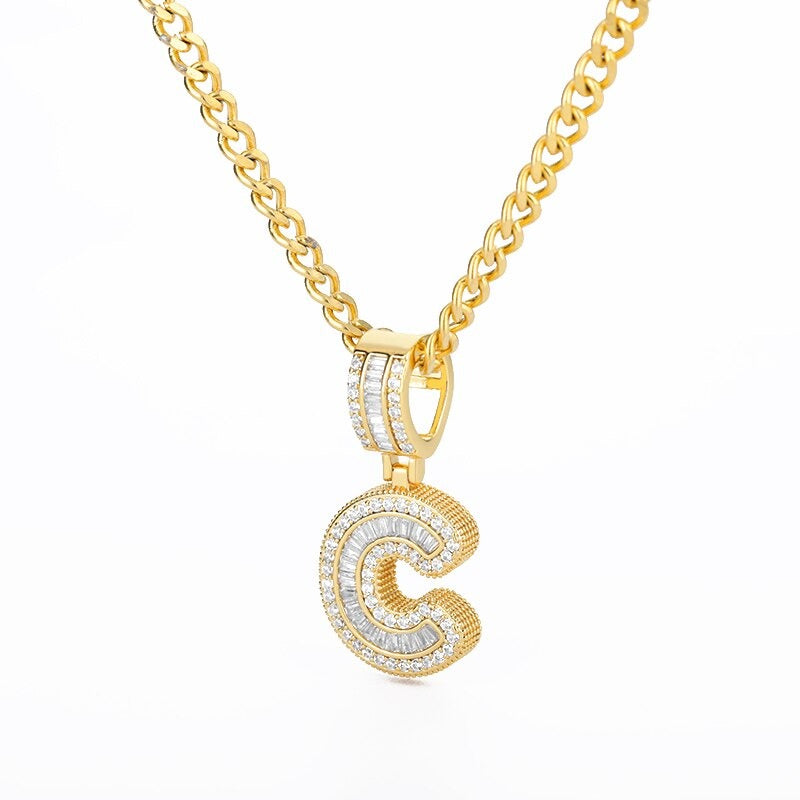 Halsketten mit Anhängern aus Iced Out-Zirkonia mit Anfangsbuchstaben A-Z