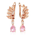 Blattohrringe aus Roségold - Rosa Tropfen & Kristall-Edelstein-Ohrhänger