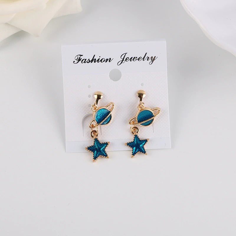 Asymmetrische Ohrclips mit koreanischen Modesternen, Monden und Planeten