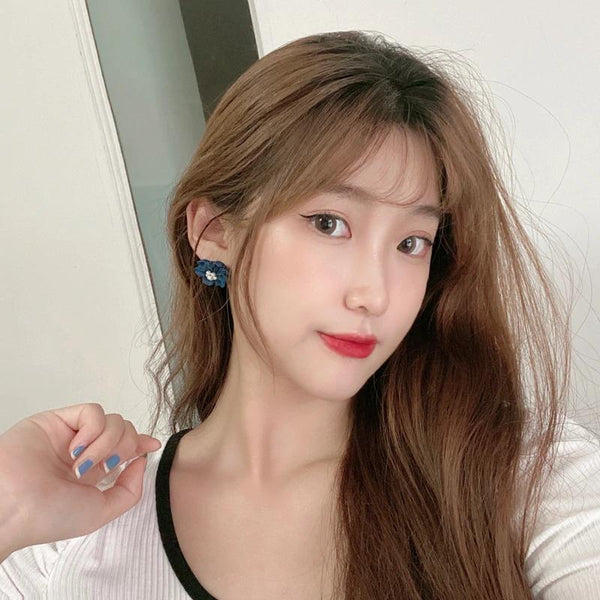 Kollektion geometrischer blauer Statement-Ohrringe im koreanischen Stil