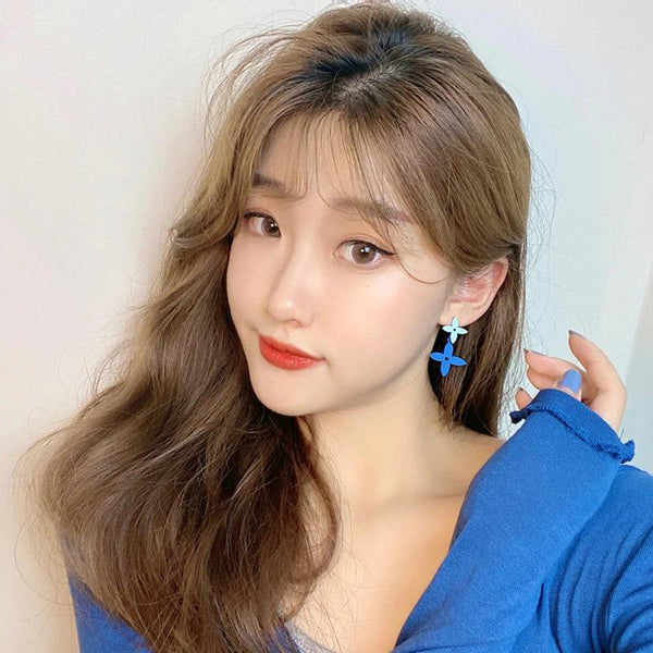 Kollektion geometrischer blauer Statement-Ohrringe im koreanischen Stil