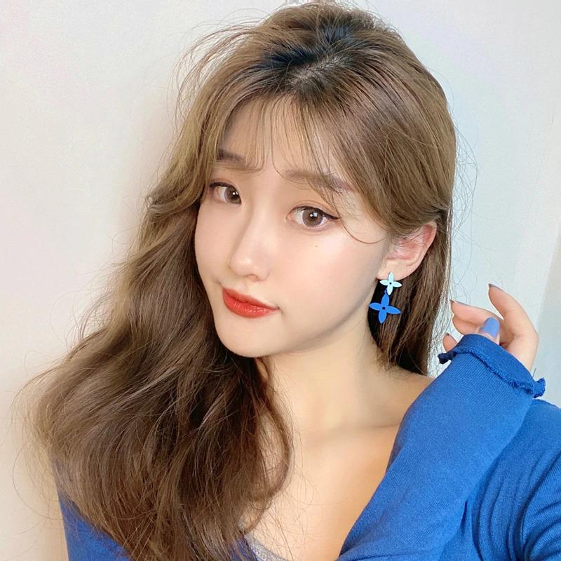 Kollektion geometrischer blauer Statement-Ohrringe im koreanischen Stil