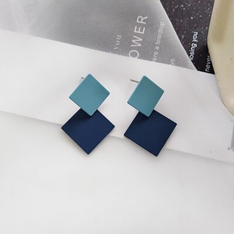 Kollektion geometrischer blauer Statement-Ohrringe im koreanischen Stil
