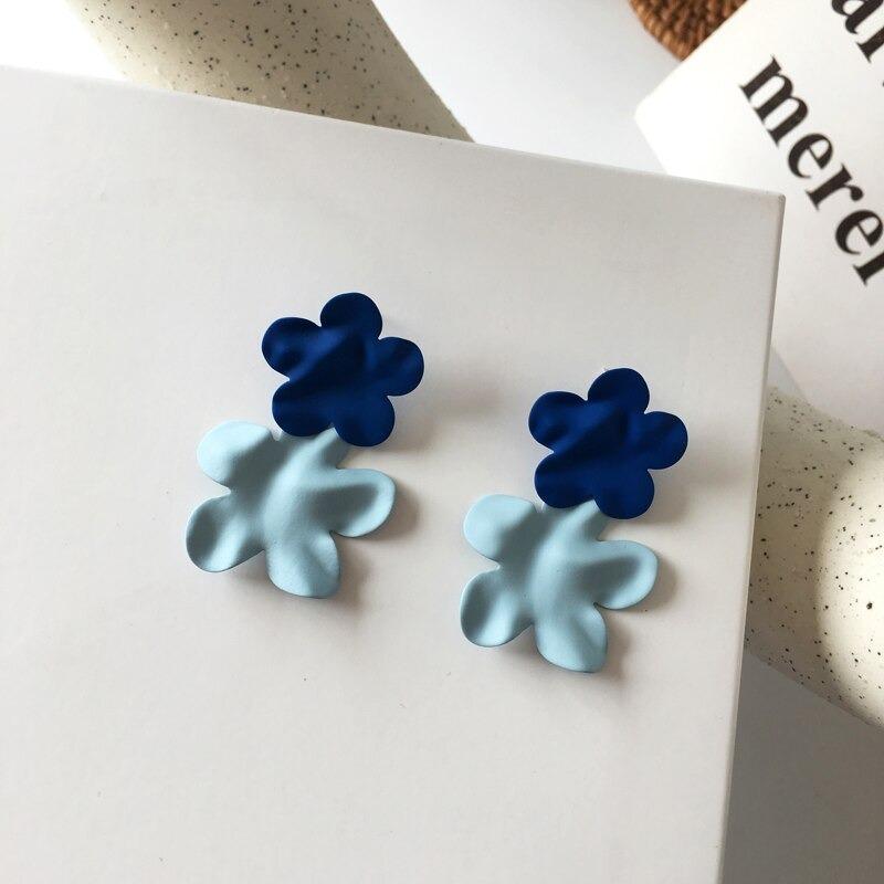 Kollektion geometrischer blauer Statement-Ohrringe im koreanischen Stil
