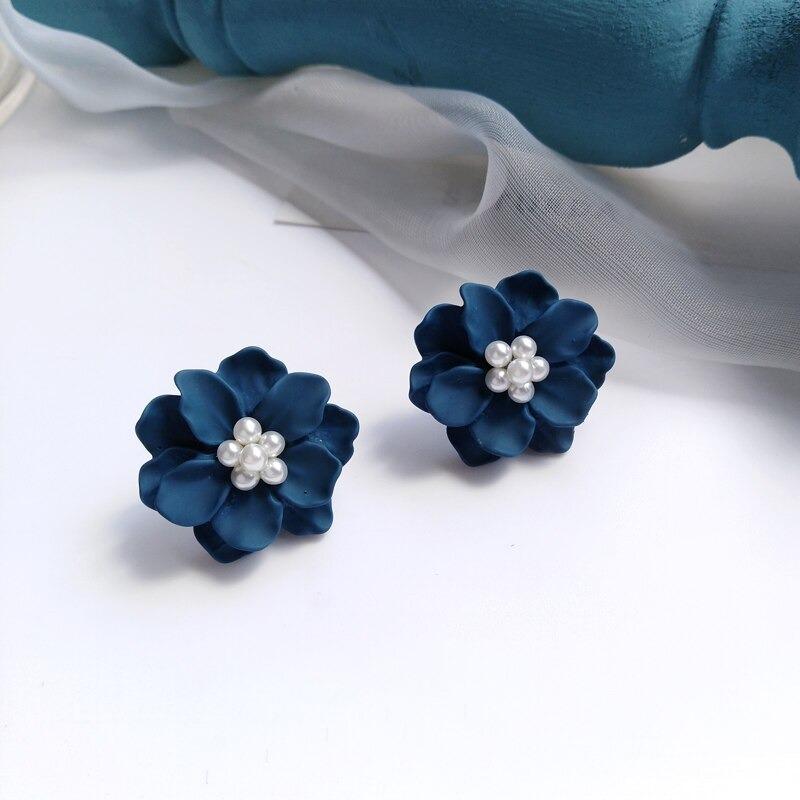 Kollektion geometrischer blauer Statement-Ohrringe im koreanischen Stil