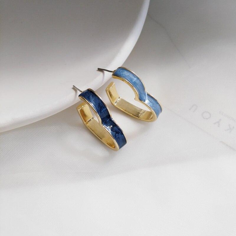Kollektion geometrischer blauer Statement-Ohrringe im koreanischen Stil