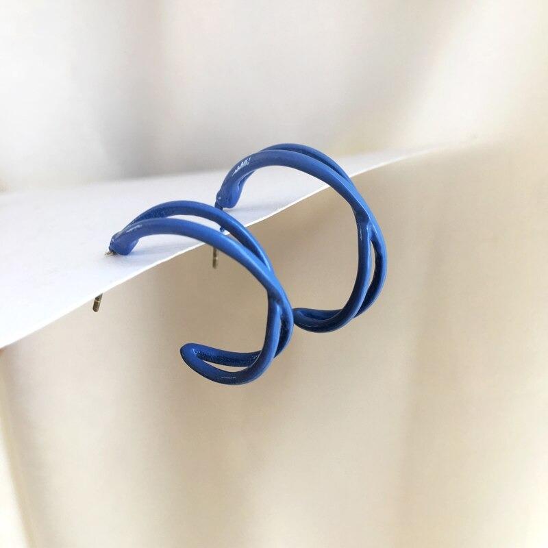 Kollektion geometrischer blauer Statement-Ohrringe im koreanischen Stil