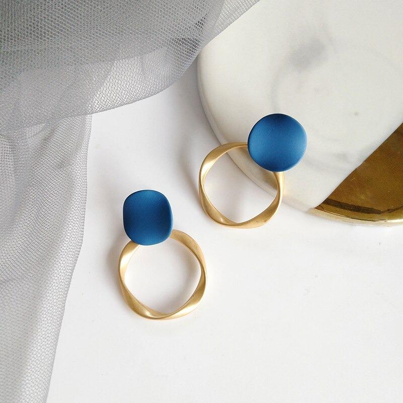 Kollektion geometrischer blauer Statement-Ohrringe im koreanischen Stil