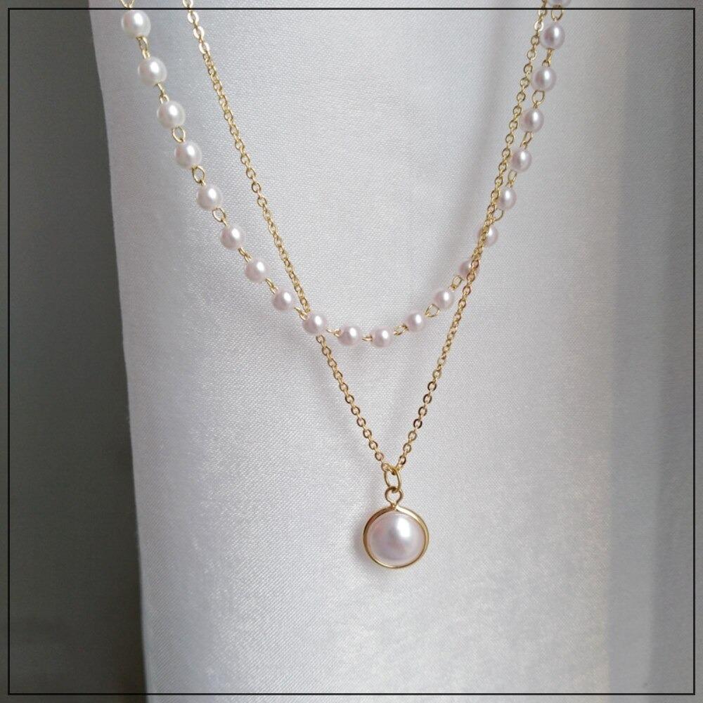 Koreanische zweilagige Halskette mit Kette und Perlen
