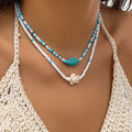 Türkise Schildkrötenkette - Boho Chic, Ozeanthema, weiße Perle, Sommeraccessoire