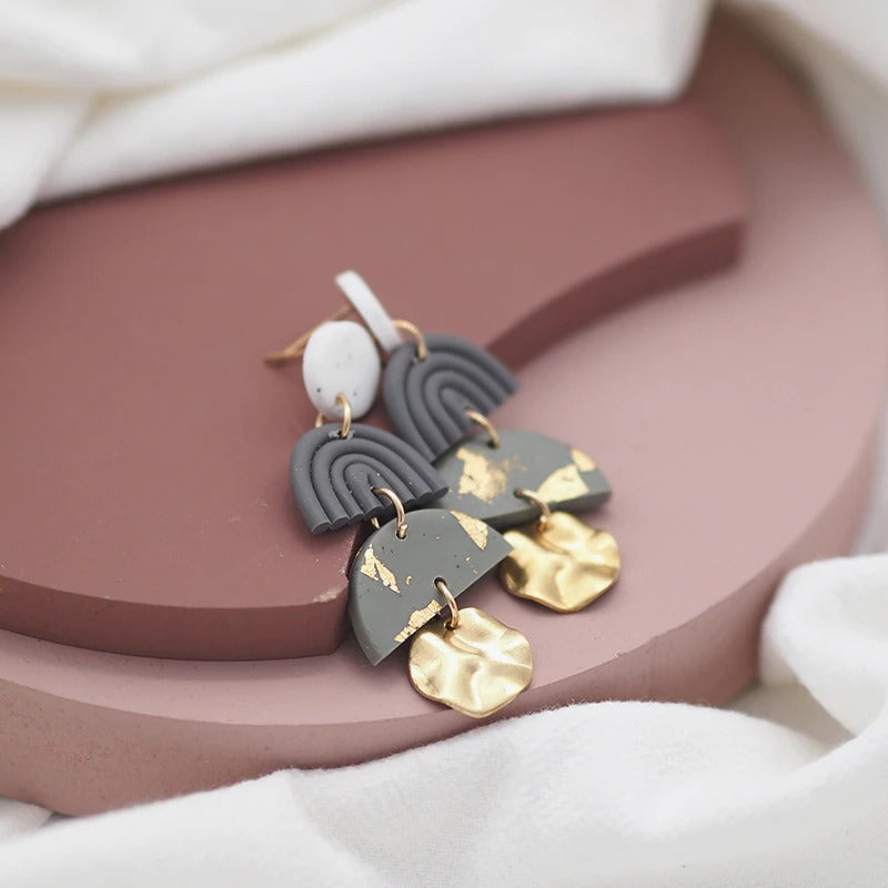 Mehrlagige, handgefertigte geometrische Statement-Ohrringe im Vintage-Stil