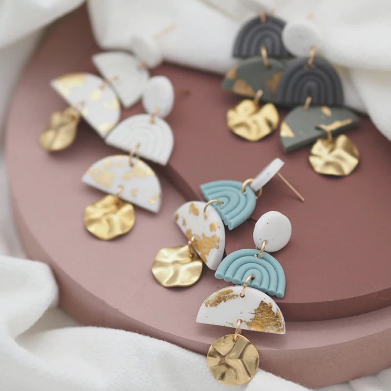 Mehrlagige, handgefertigte geometrische Statement-Ohrringe im Vintage-Stil