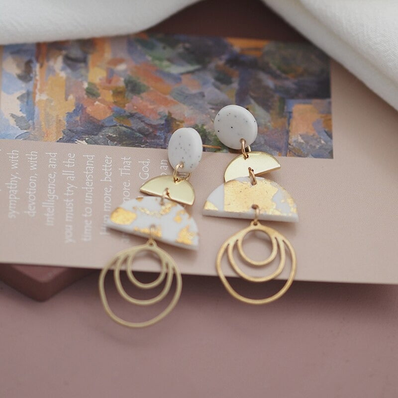 Mehrlagige, handgefertigte geometrische Statement-Ohrringe im Vintage-Stil