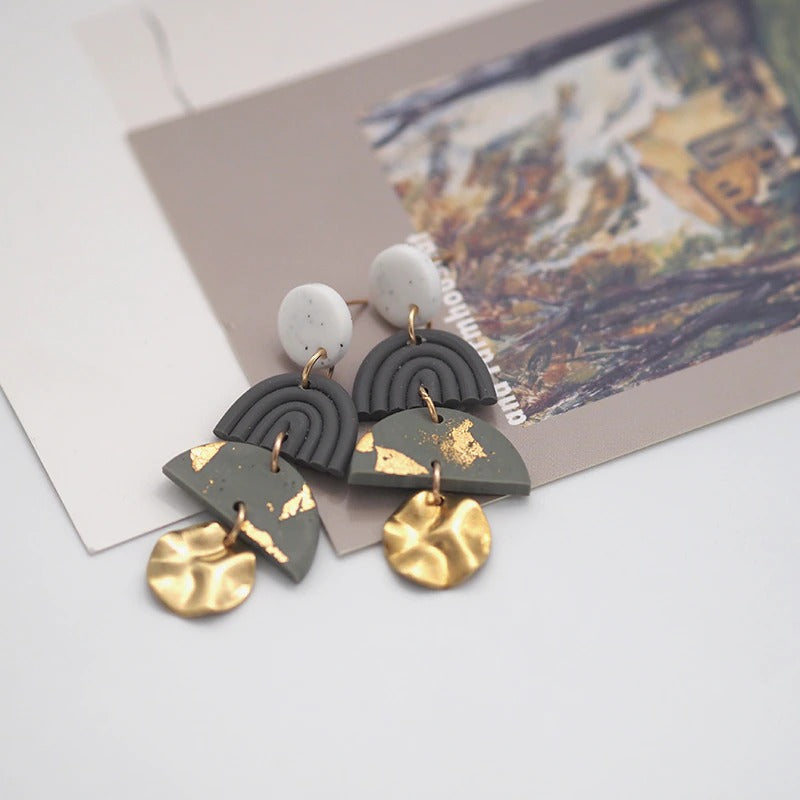 Mehrlagige, handgefertigte geometrische Statement-Ohrringe im Vintage-Stil