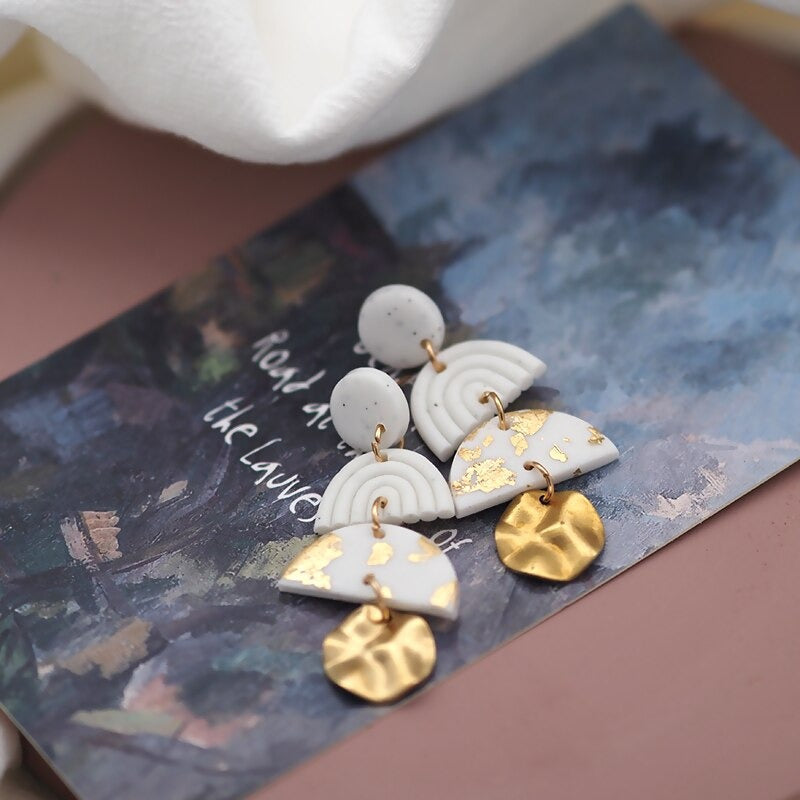 Mehrlagige, handgefertigte geometrische Statement-Ohrringe im Vintage-Stil