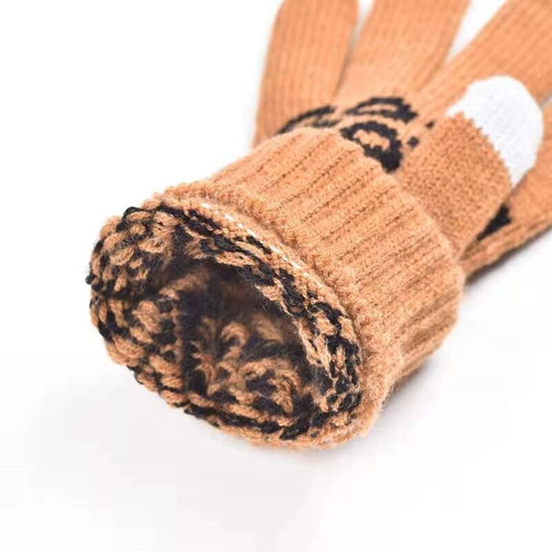 Gestrickte, warme Touchscreen-Winterhandschuhe mit Leopardenmuster