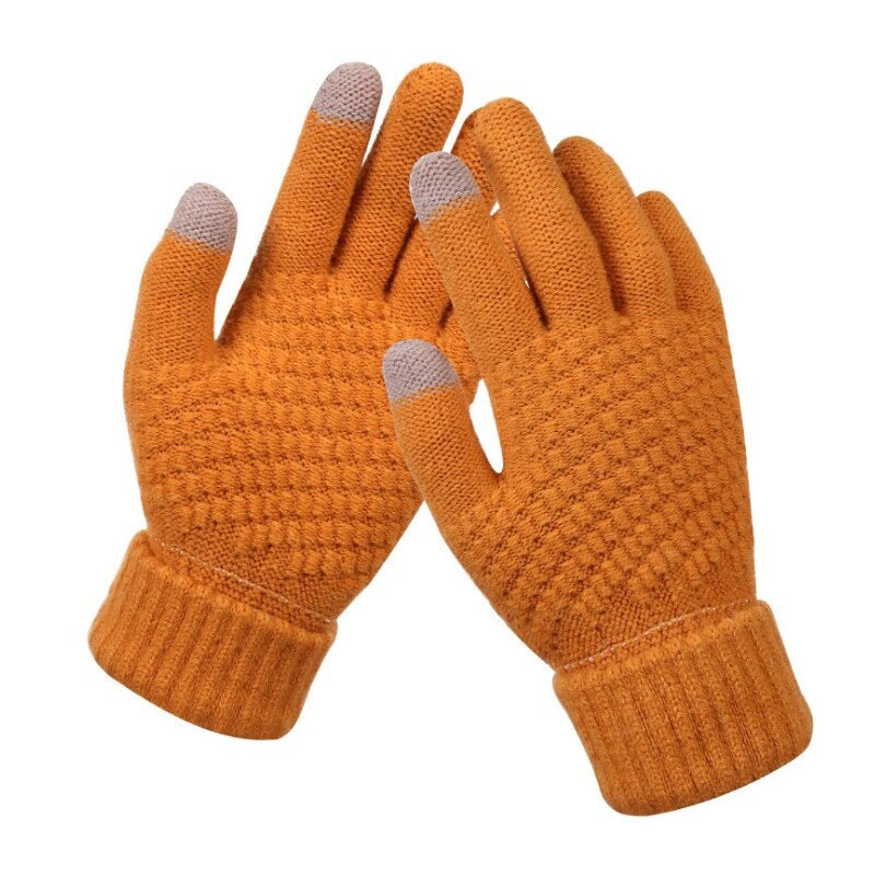 Gestrickte, warme Touchscreen-Winterhandschuhe mit Leopardenmuster