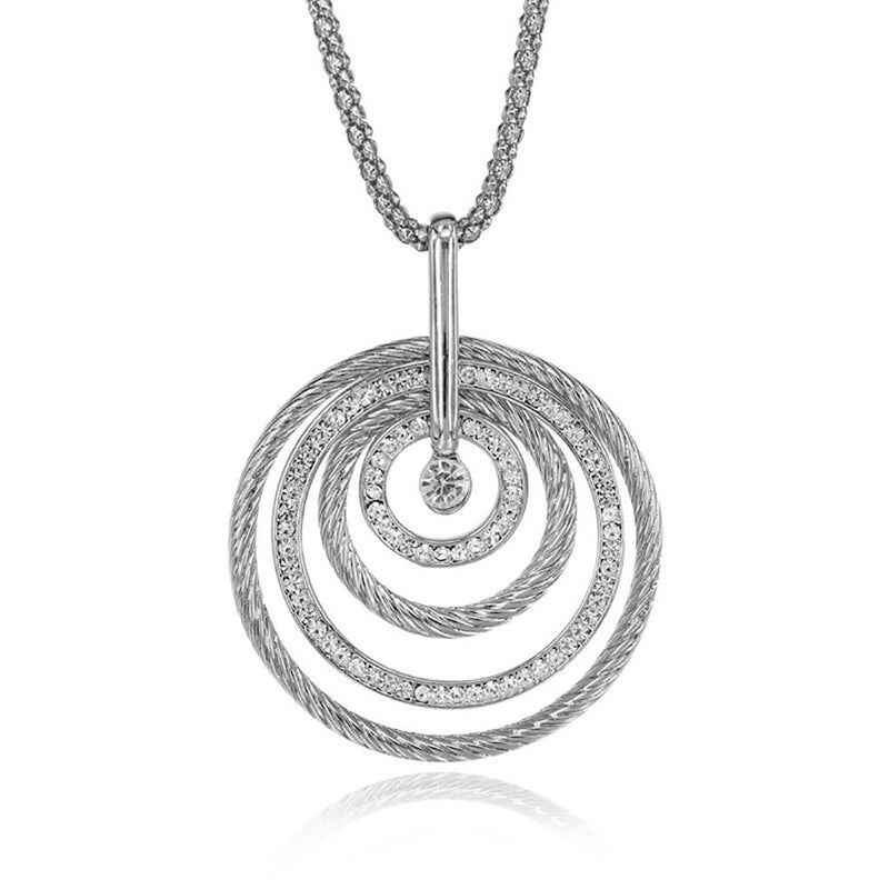 Lange Halskette mit mehrlagigem, abgerundetem Strass-Anhänger