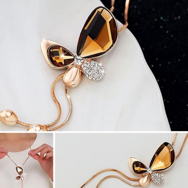 Langer Kristall-Schmetterlingsanhänger mit Quastenhalskette