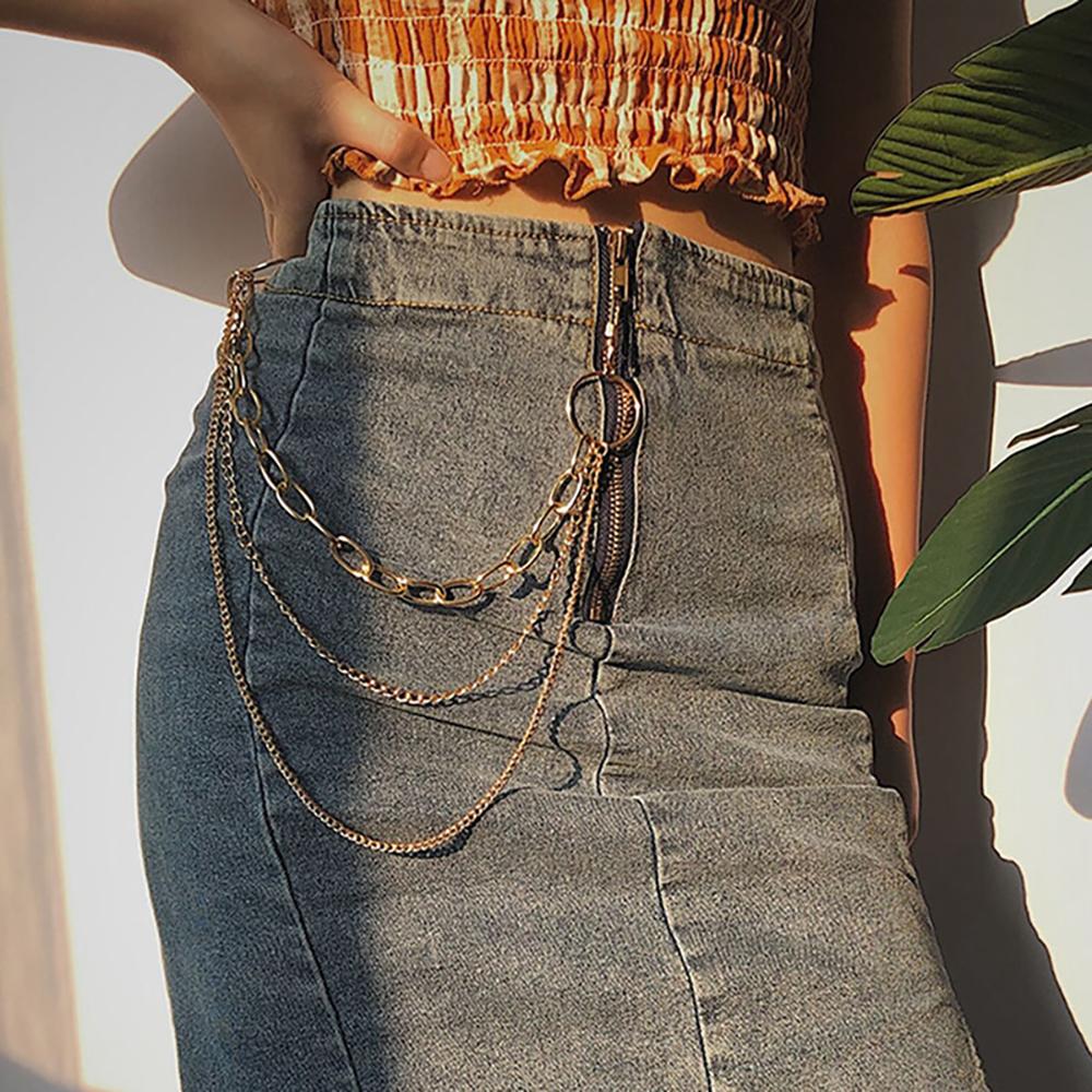 Lange, mehrlagige Gürtelkette aus Metall für Hosen und Jeans