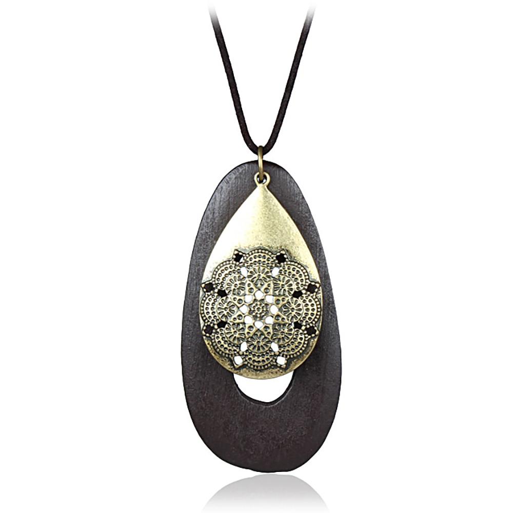 Lange Statement-Halskette aus Holz im Vintage-Stil