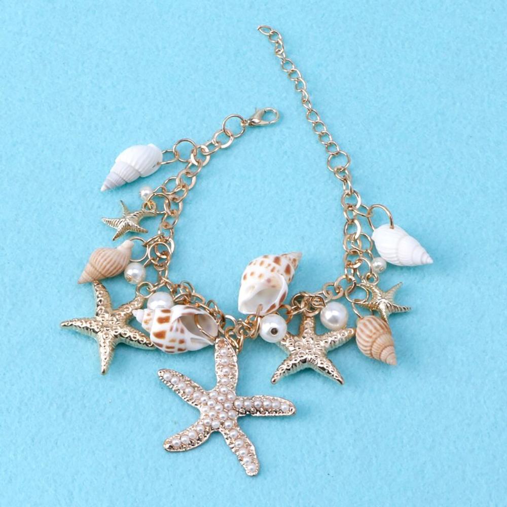 Schönes Muschel- und Seestern-Armband mit Kunstperlen-Anhängern