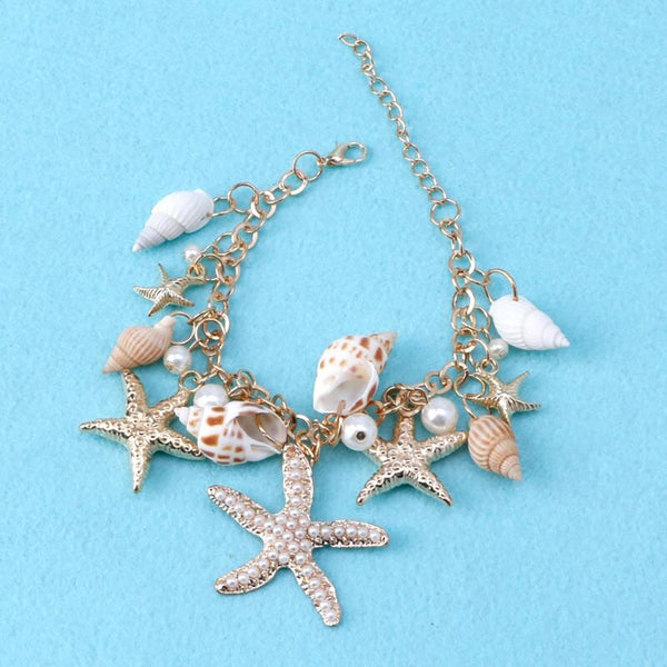 Schönes Muschel- und Seestern-Armband mit Kunstperlen-Anhängern