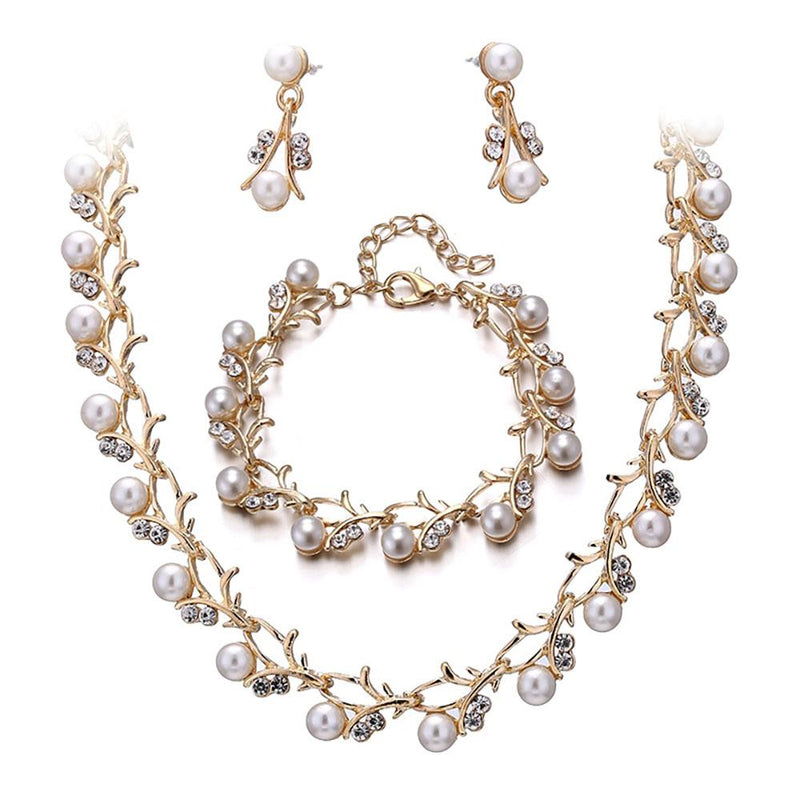 Glanzvolles Schmuckset mit Perlen und Blattranken