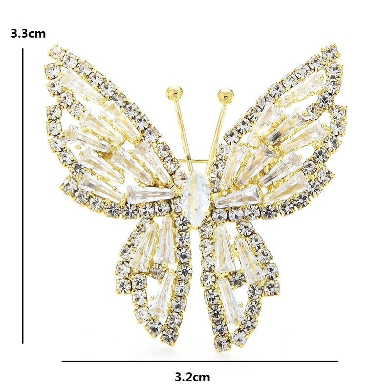 Glänzende, mit Zirkonia besetzte Schmetterlingsbroschen
