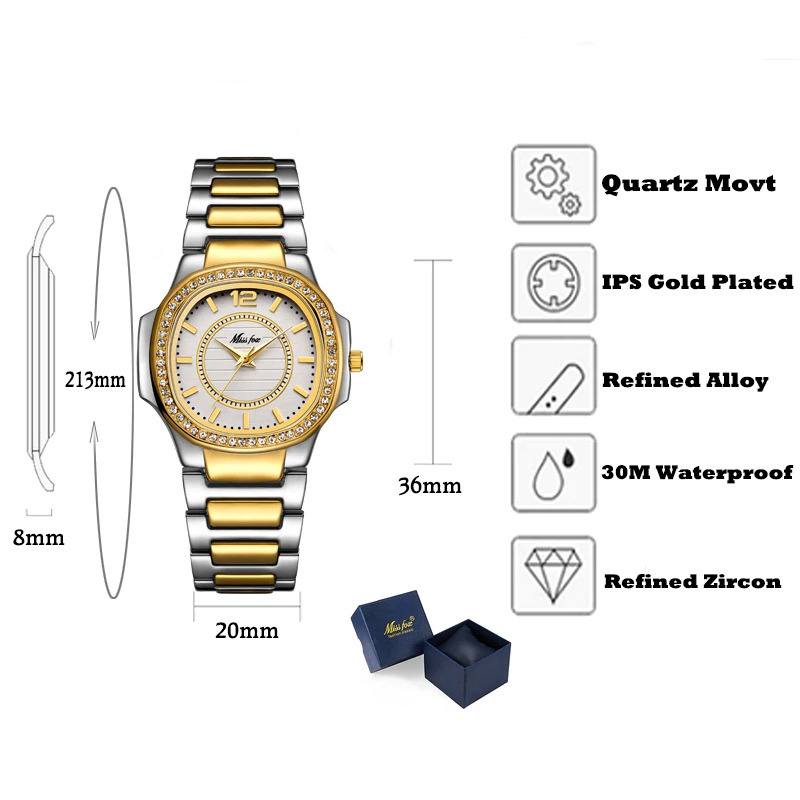 Luxuriöse, mit Juwelen besetzte, edle Quarz-Armbanduhr