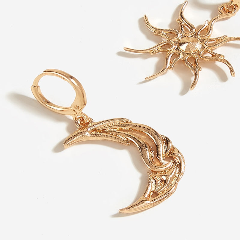 Gothic Sonne und Mond Ohrhänger - Modischer asymmetrischer Schmuck
