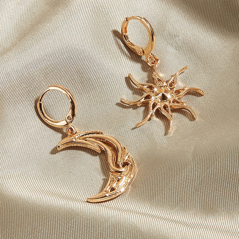 Gothic Sonne und Mond Ohrhänger - Modischer asymmetrischer Schmuck