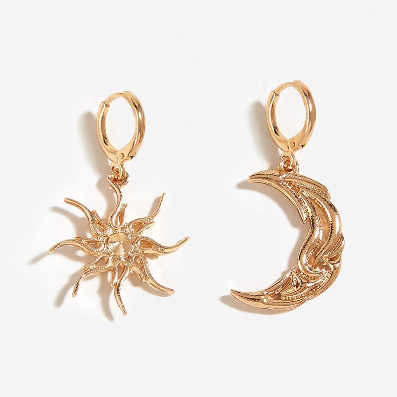 Gothic Sonne und Mond Ohrhänger - Modischer asymmetrischer Schmuck