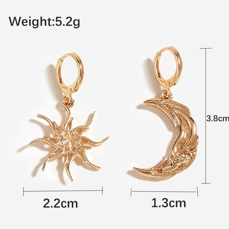 Gothic Sonne und Mond Ohrhänger - Modischer asymmetrischer Schmuck