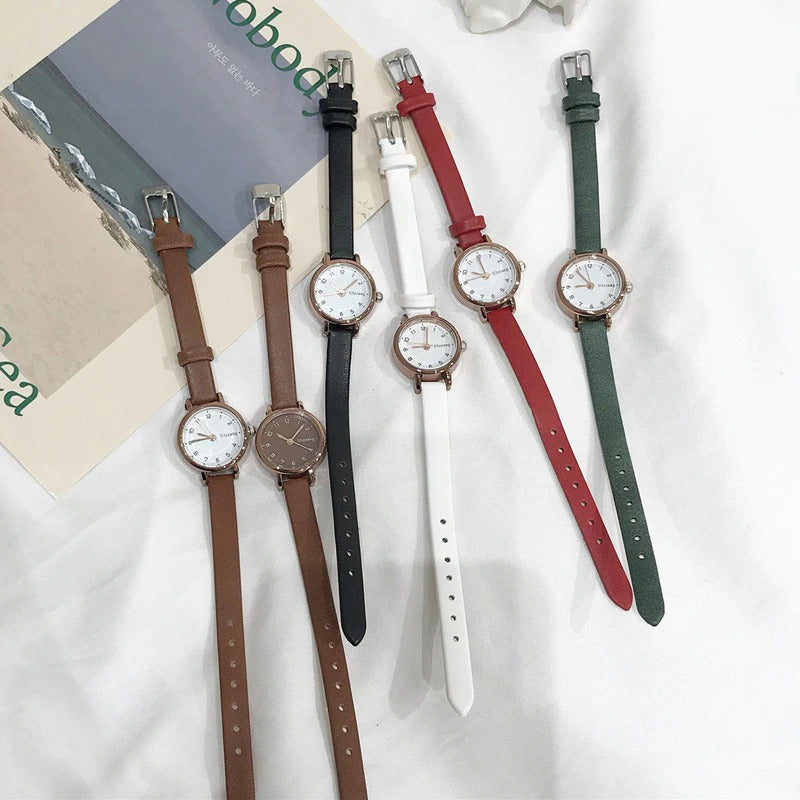 Minimalistisches, leicht lesbares Zifferblatt mit ultradünnen Quarzuhren aus veganem Lederarmband